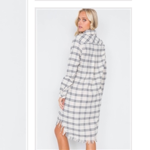 PLAID STRIPE RAW HIGH-LOW HEM FLANNEL DRESS - Picture 4 of 5
